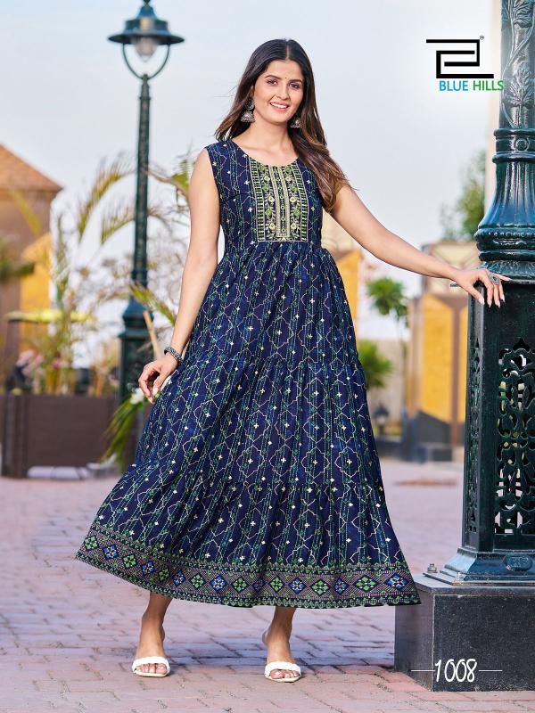 Blue Hills Cocktail Printed Long Anarkali Kurti Collection